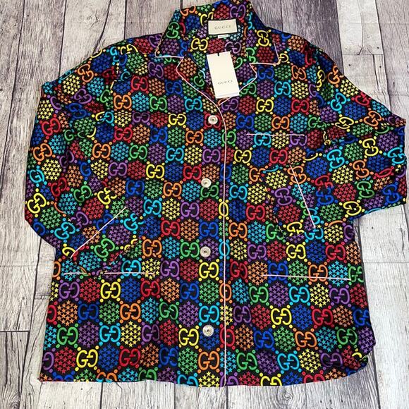 GUCCI Blue Logo Print Shirt 42 - Picture 3 of 9